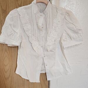 Elegant White Lace Trim Blouse